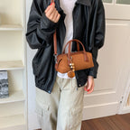 Women's Small Boston-Style PU Crossbody Bag with Zipper