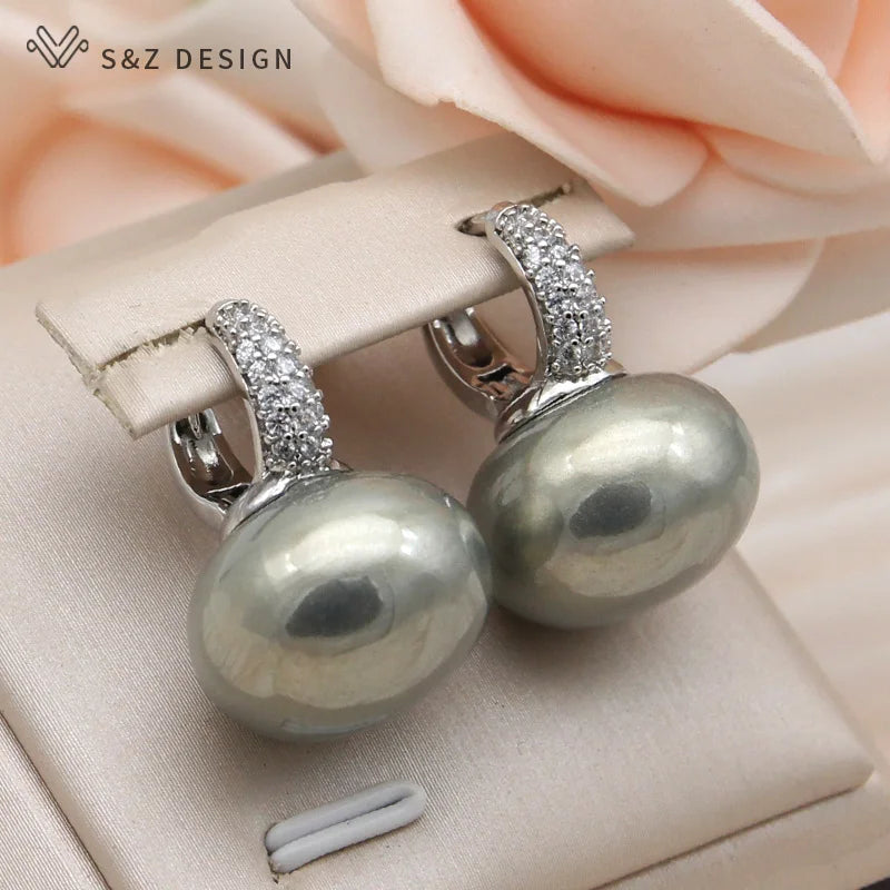 Women's Simulated Pearl Drop Earrings with Cubic Zirconia