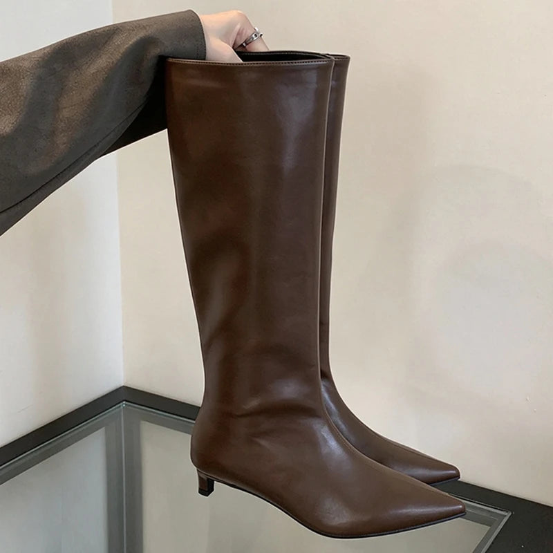 Women's Faux Suede Knee-High Boots with Pointed Toe
