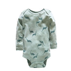 Sage green dinosaur silhouette bodysuit with raglan sleeves and three bottom snap buttons