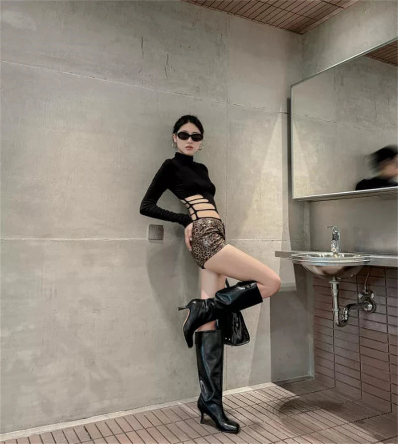 Women's Square Toe Knee-High Boots with Slim Heels