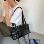 Women's PU Leather Baguette Crossbody Bag Street Style, Zipper Closure