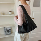 Women's Soft PU Leather Hobo Tote Bag – Hasp Closure, Water-Resistant, 37×25×11 cm