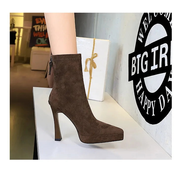 Women’s Suede Ankle Boots – Pointed Toe Platform Stiletto