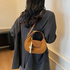 Women's Retro PU Leather Small Saddle Bag – Crossbody Shoulder Handbag with Pendant