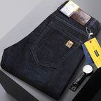 New High Quality Jeans Men's Business Casual Straight Denim Pants Stretch Fashion Classic Work Trousers Blue Black Male
