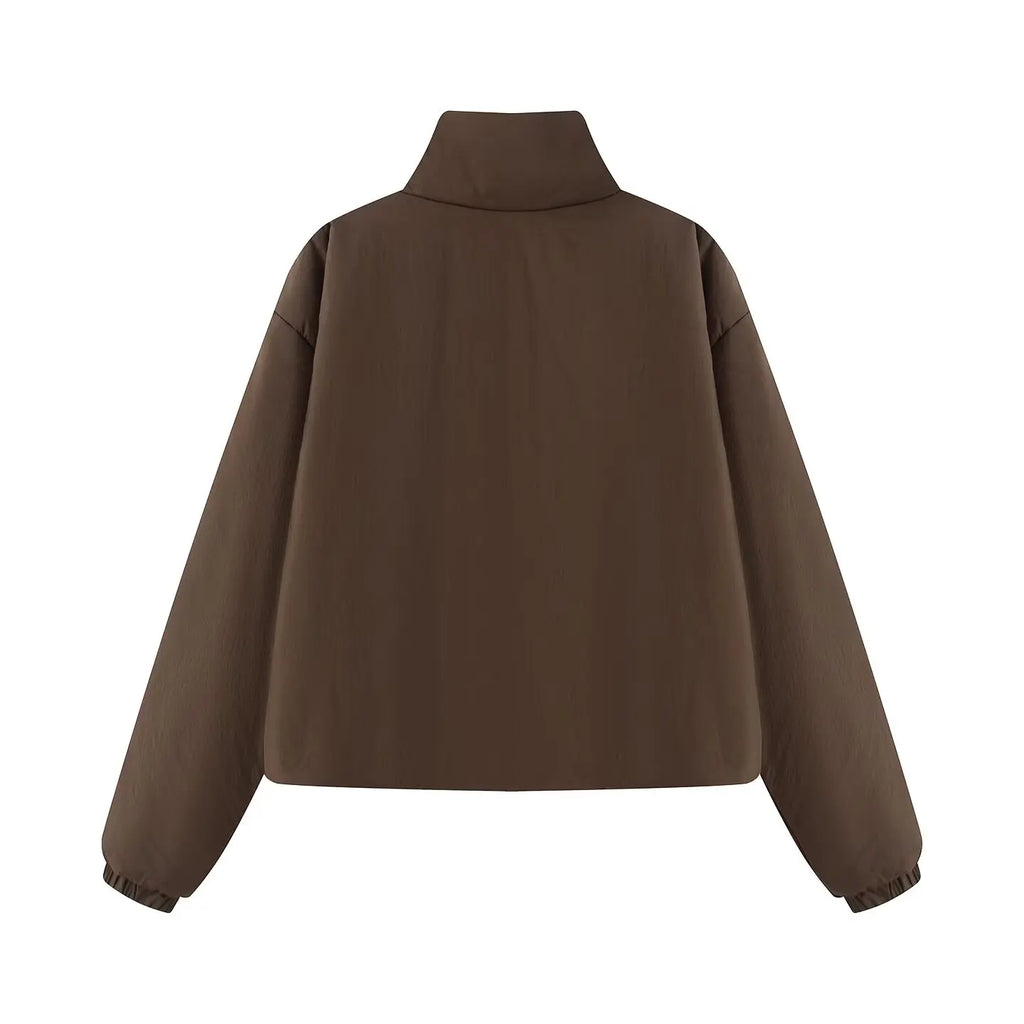 Women's Fashion Jackets Coats Front Zipper With Pockets Solid High Neck Long Sleeves Chic Lady Outfits