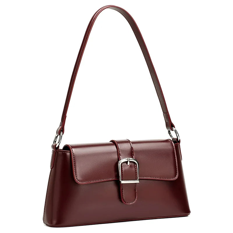 Women's Genuine Leather Baguette Shoulder Bag – Vintage Cowhide Crossbody