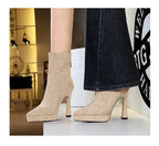 Women’s Suede Ankle Boots – Pointed Toe Platform Stiletto