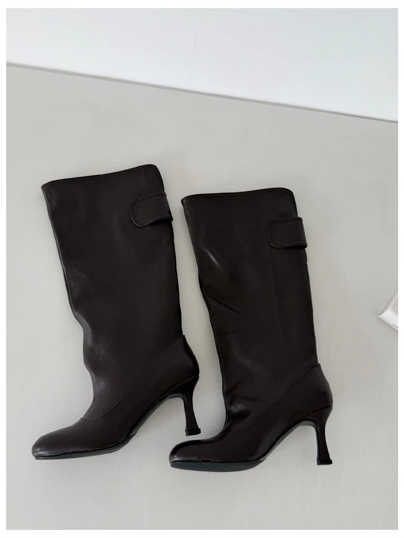 Women's Square Toe Knee-High Boots with Slim Heels