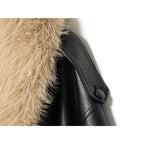 Women's Coat Vintage Faux Leather Big Fur Collar Double-Breasted Loose Full-Sleeve Thick Outerwear Jacket