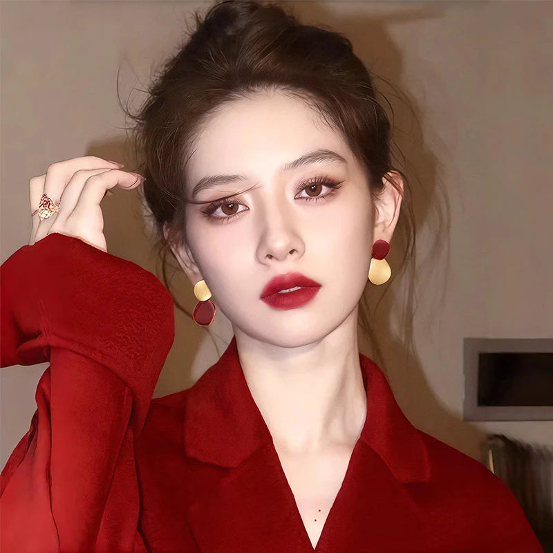 Women's Wine Red Enamel & Gold-Tone Drop Earrings