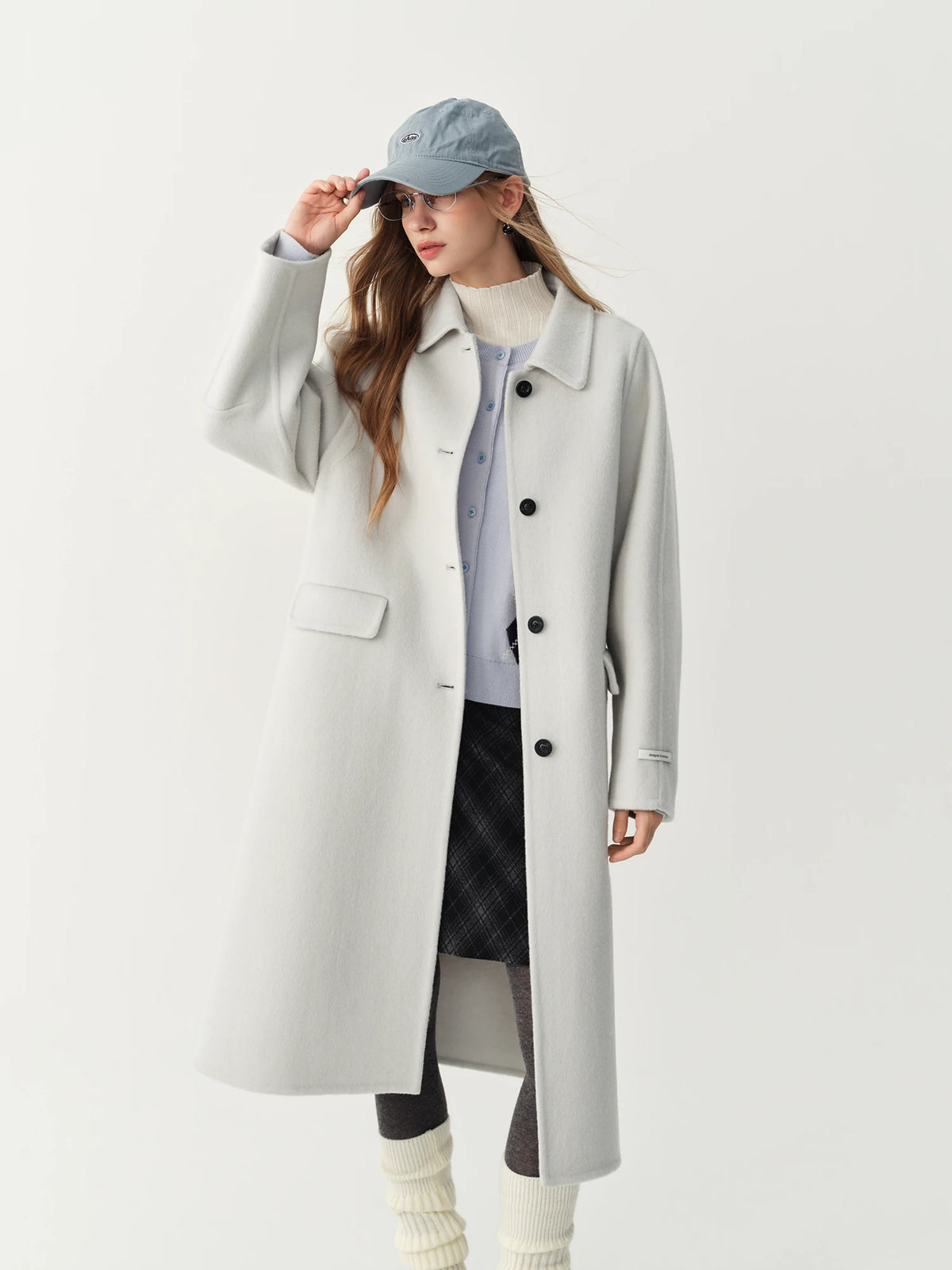 Women's 100% Wool Long Overcoat – Turn-Down Lapel, Single-Breasted, Wide Waist
