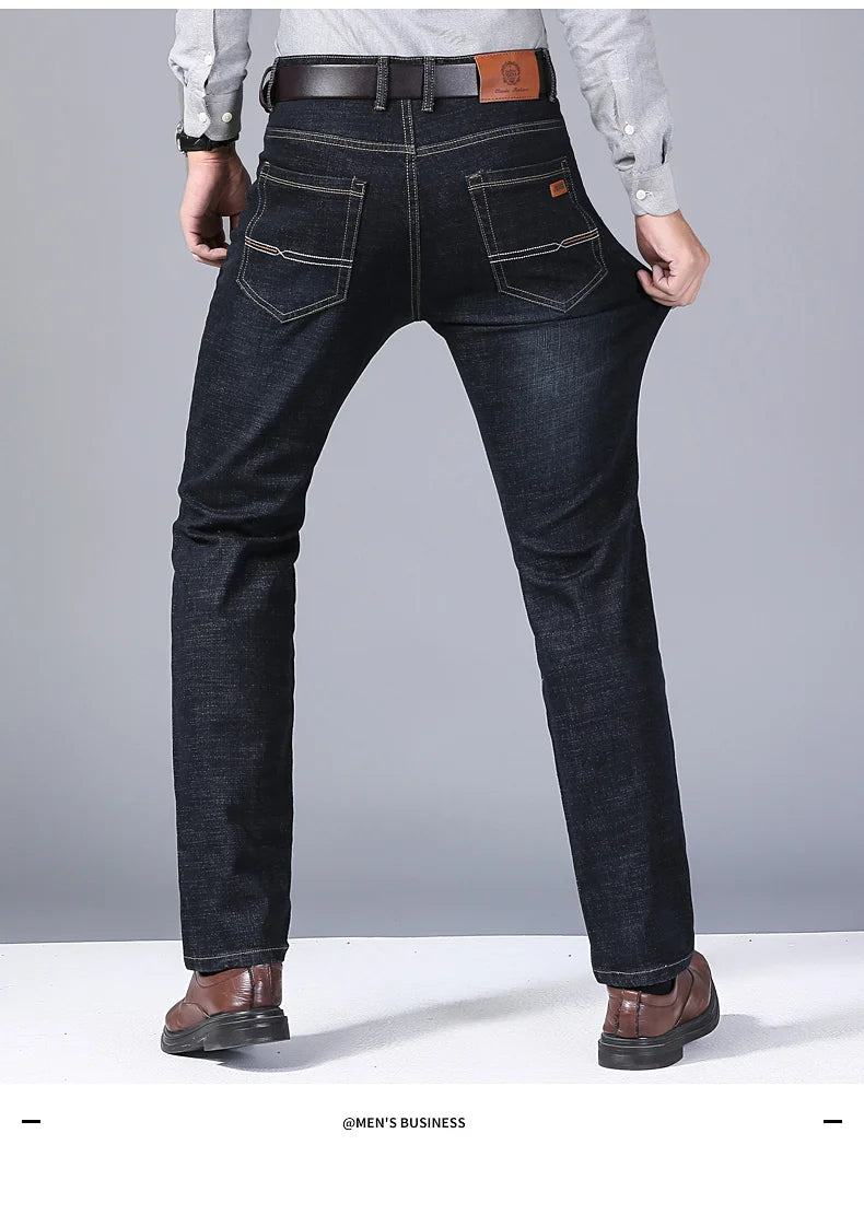 Men's Soft Straight Denim Pants Classic Business Black Biker Jeans Overalls Masculino Pantalone Hombre Mannen Homme