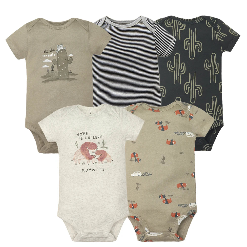 Baby Cotton Short-Sleeve Bodysuits, 5-Pack, 6–24 Months