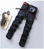New High Quality Jeans Men's Business Casual Straight Denim Pants Stretch Fashion Classic Work Trousers Blue Black Male