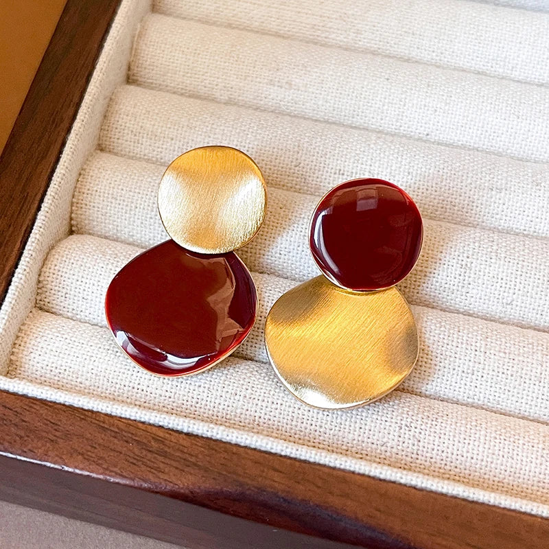 Women's Wine Red Enamel & Gold-Tone Drop Earrings