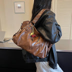 Women's Faux Leather Tote Shoulder Bag with Charm