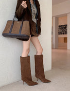 Women's Faux Suede Knee-High Boots with Pointed Toe
