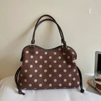 Women's Tote Bag Vintage Dot-Pattern Faux PU Leather Zipper Shoulder Bag with Phone Pocket