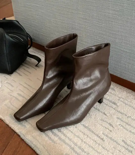 Women's Minimalist Square-Toe Slip-On Ankle Boots