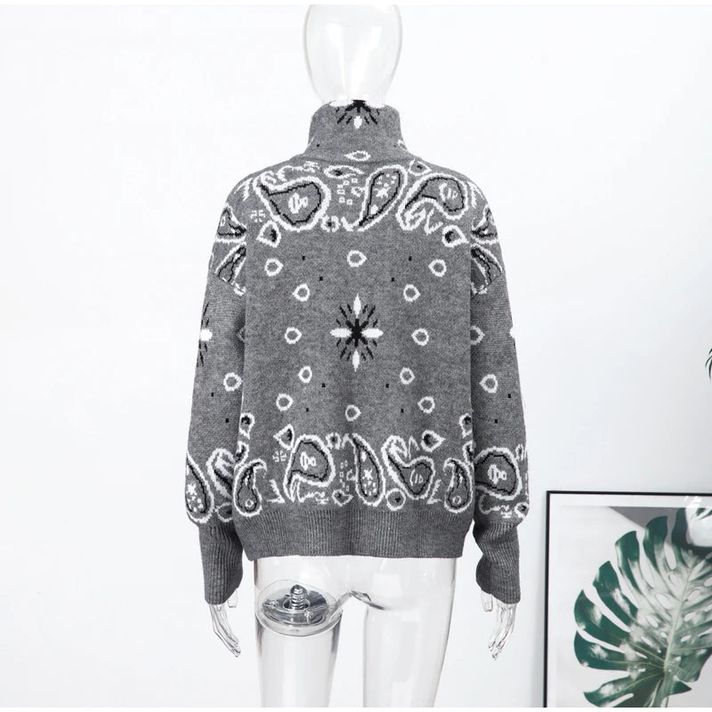 Women's Cardigan Striped Knit Open-Front O-Neck Loose Full-Sleeve Casual Autumn Winter Sweater