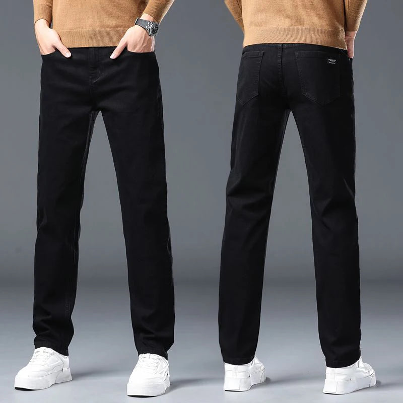 Men's Jeans Slim Straight Leg Mid-Rise Smart Casual Garment-Washed Denim Pants