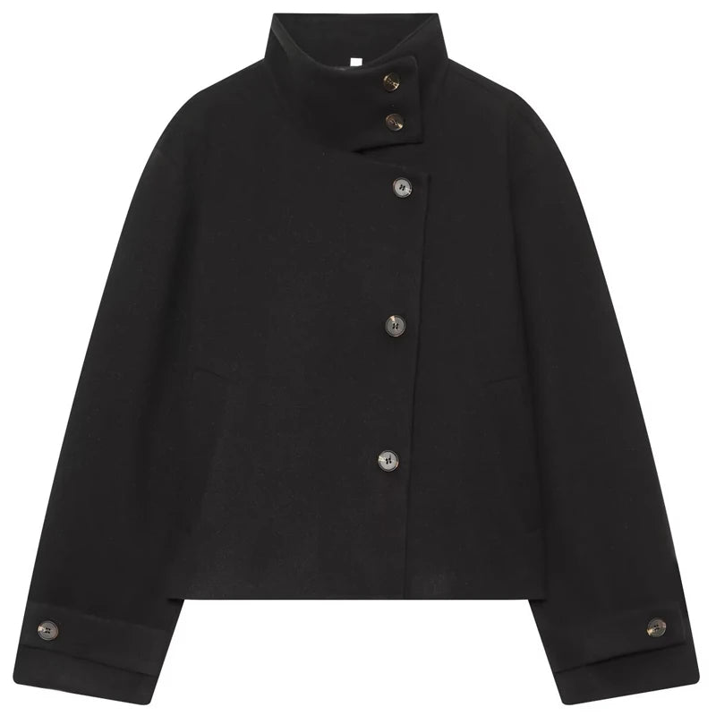 Women's Cropped High-Neck Button-Front Jacket
