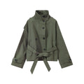 Women's Jacket Polyester Plaid Loose Stand Collar Full-Zip Full-Sleeve Casual Autumn Outerwear
