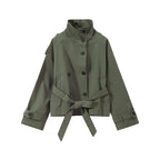 Women's Jacket Polyester Plaid Loose Stand Collar Full-Zip Full-Sleeve Casual Autumn Outerwear