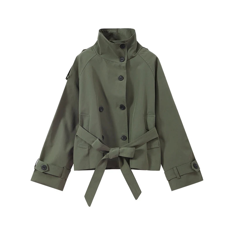 Women's Jacket Polyester Plaid Loose Stand Collar Full-Zip Full-Sleeve Casual Autumn Outerwear