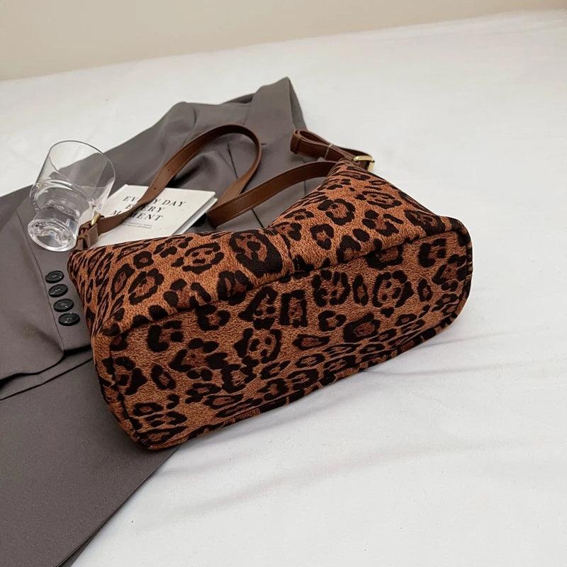 Suede Leopard Shoulder Bags Women Zipper Medium Soft Purse with Adjustable Strap