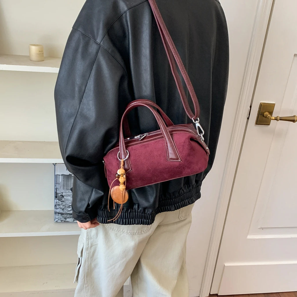 Women's Small Boston-Style PU Crossbody Bag with Zipper