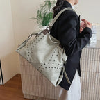 Women's Rivet PU Leather Large Capacity Shoulder Bag – Punk Style Tote Handbag