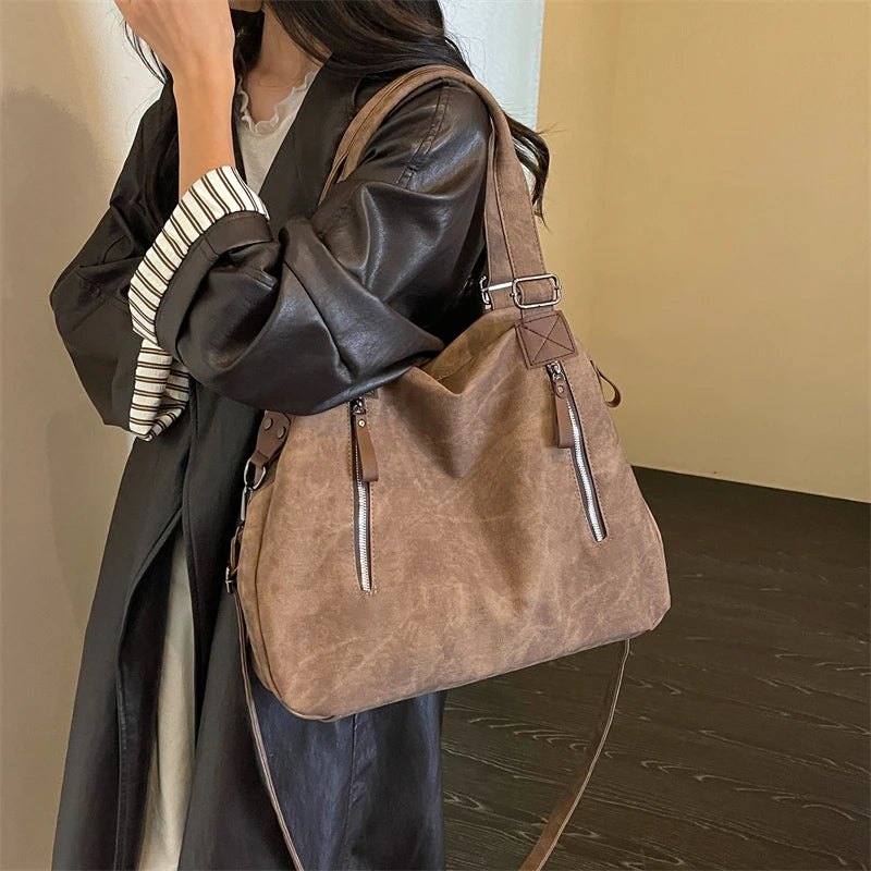 Women's Faux Leather Shoulder Bag with Zipper Closure