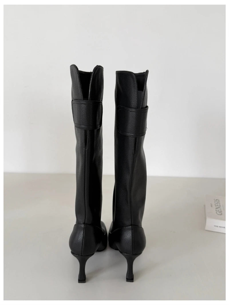 Women's Square Toe Knee-High Boots with Slim Heels
