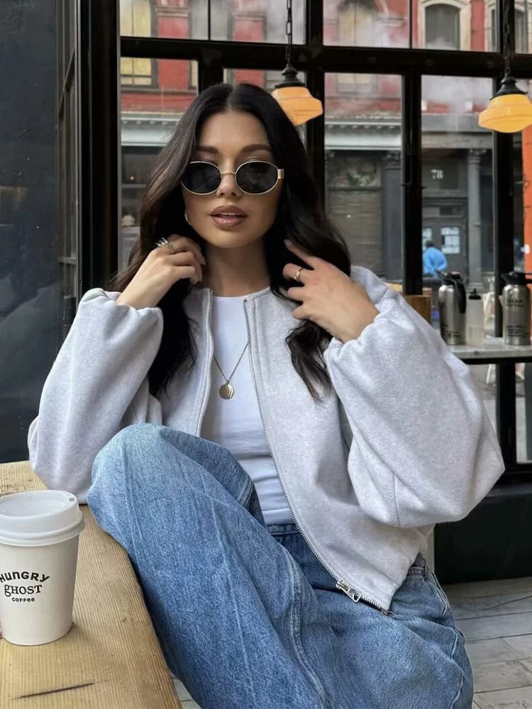 Women’s Cropped Sports Jacket Zip-Up Long Sleeve