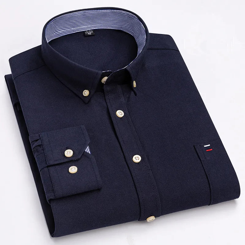 Men's 100% Cotton Shirt Long Sleeve Plaid Oxford Casual Solid Color Print Regular Fit Formal Dress Shirt Oversized 7XL  6XL 5XL