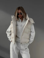 Colete Puffer Oversized com Capuz para Mulher - Streetwear de Poliéster Grosso