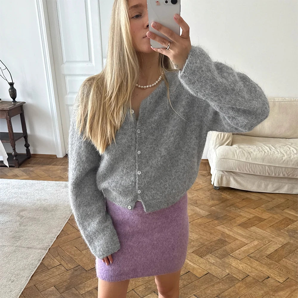 Cardigan Women's Spring and Autumn Loose Round Neck Knitted Jacket Soft Long Sleeved Sweater