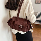 Women's Shoulder Bag Vintage Faux-Suede Baguette Zipper Underarm Bag with Phone Pocket