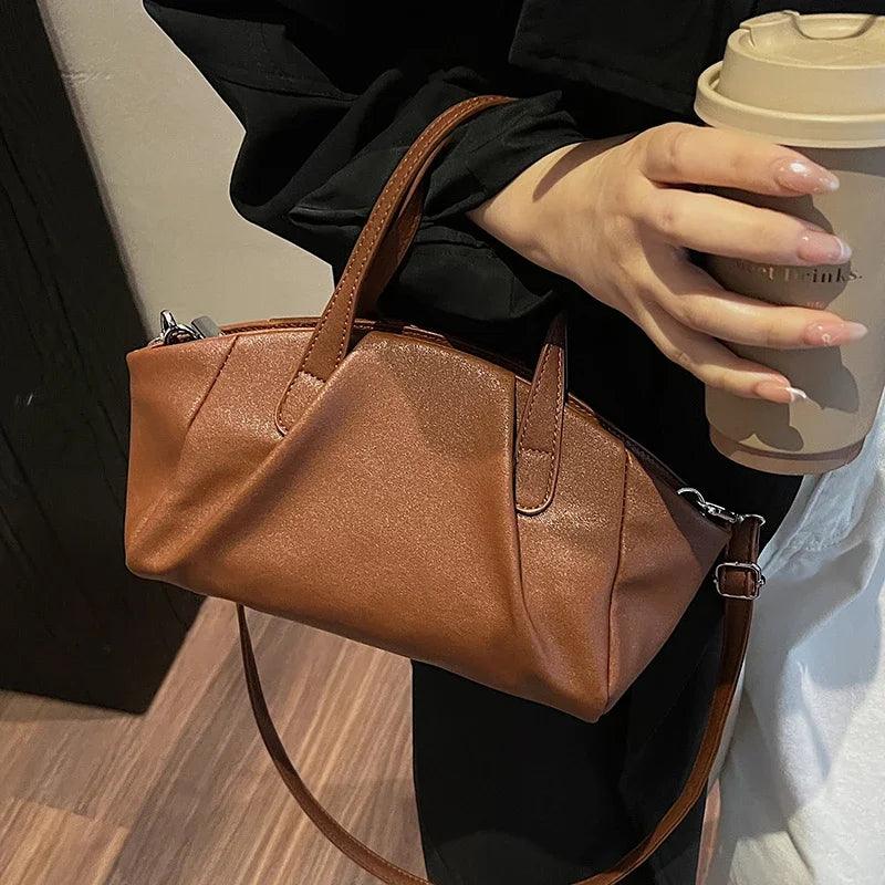 Small Leather Soft Women Tote Zipper Double Handles Crossbody Bags