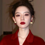 Women's Wine Red Enamel & Gold-Tone Drop Earrings