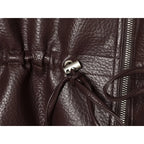 Women's Jacket Solid Faux Leather Drawstring Pleated Full-Zip Turn-Down Collar Loose Thick Streetwear Coat