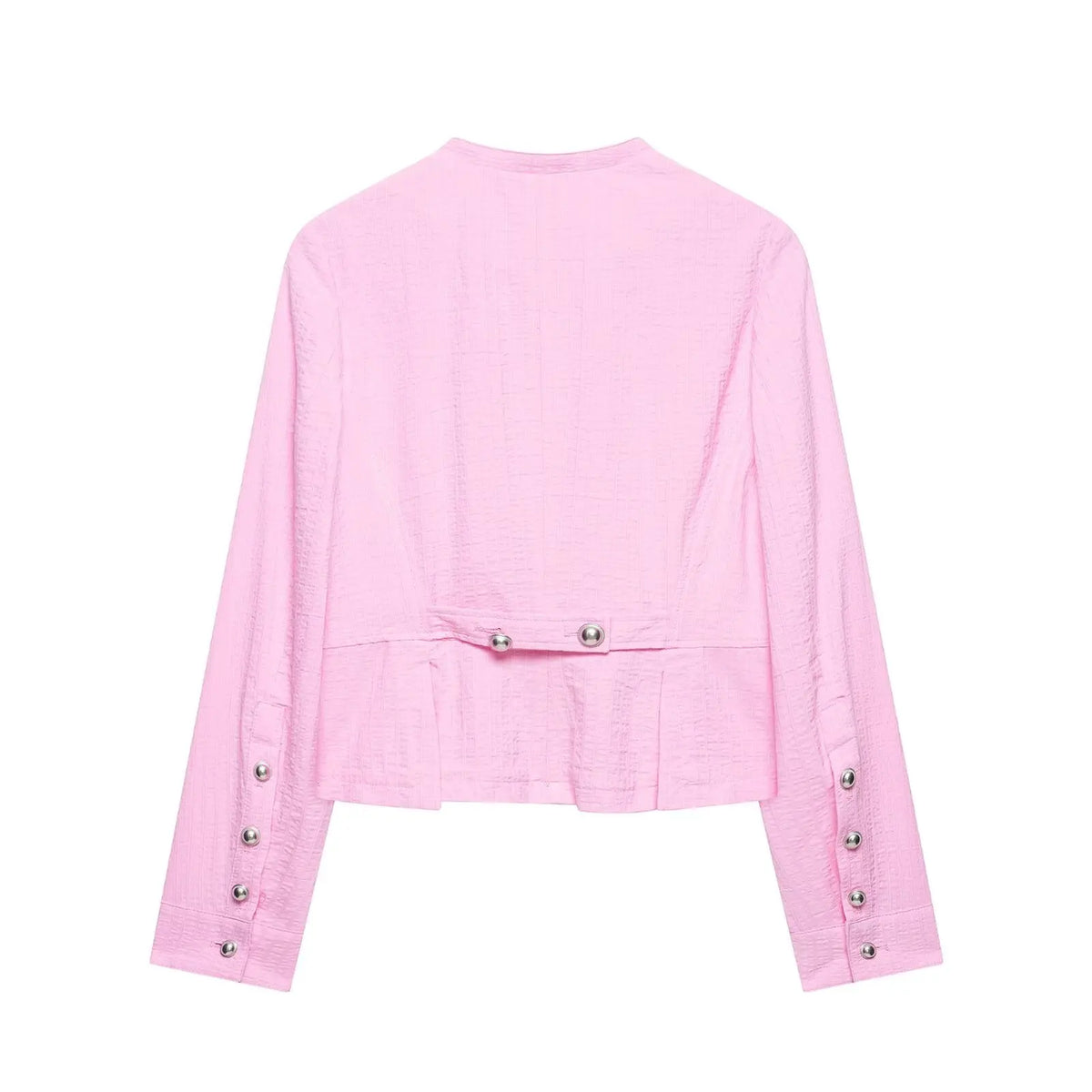 Women Fashion With Pockets Pink Single Breasted Blazer Vintage O-Neck Long Sleeves Female Chic Lady Outfits