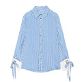Women's Shirt 2026 Fashion Bow-tie Striped Top Long Sleeve Elegance Chic Daily