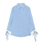 Women's Shirt 2026 Fashion Bow-tie Striped Top Long Sleeve Elegance Chic Daily