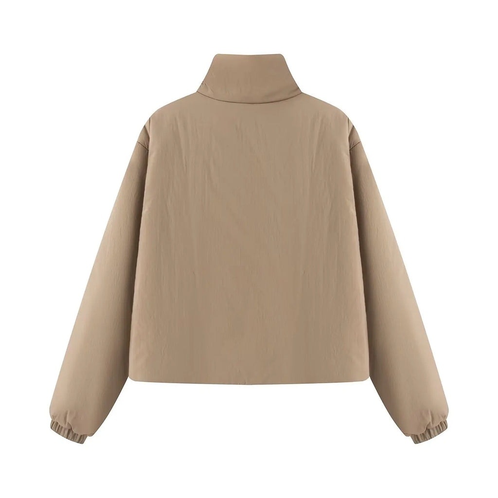 Women's Fashion Jackets Coats Front Zipper With Pockets Solid High Neck Long Sleeves Chic Lady Outfits
