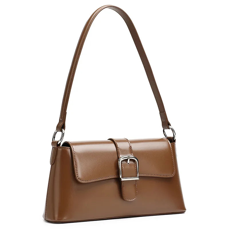 Women's Genuine Leather Baguette Shoulder Bag – Vintage Cowhide Crossbody