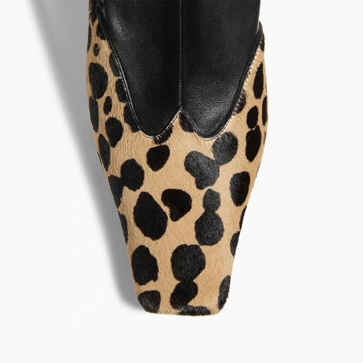 Women's Leopard Horsehair Ankle Boots – Square Toe Side Zip Chunky Heel